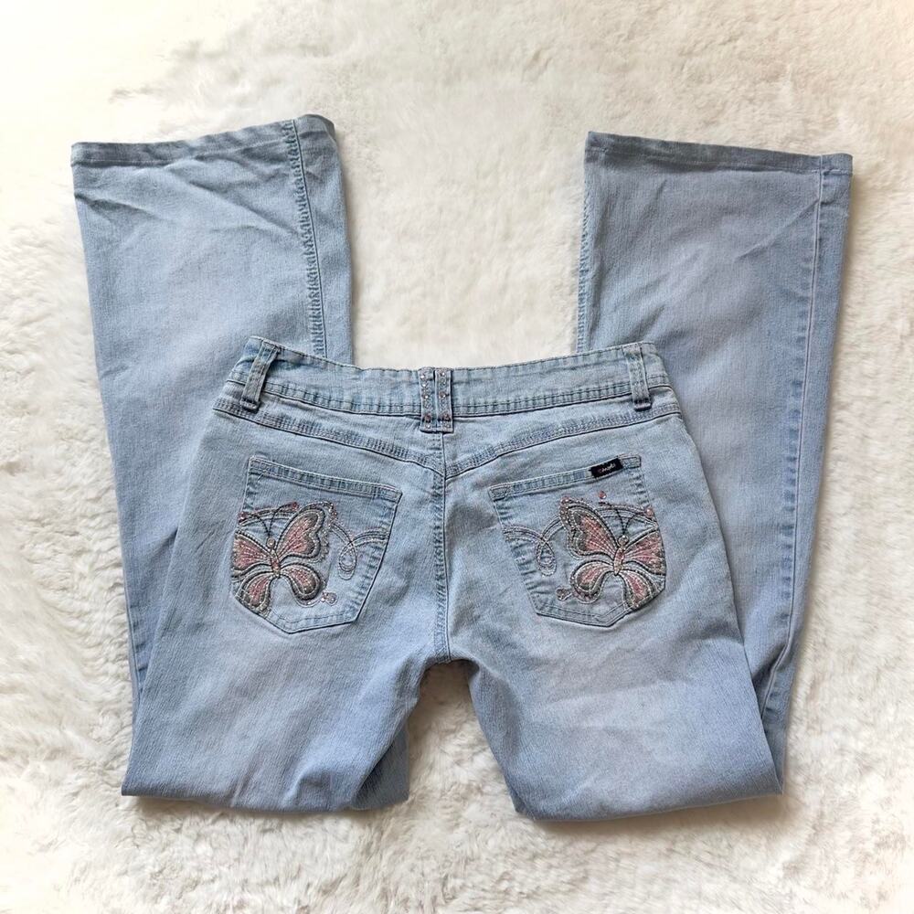 Angels 2000s Y2K Low Rise Rhinestones Butterfly Bootcut Jeans - Jr's 11